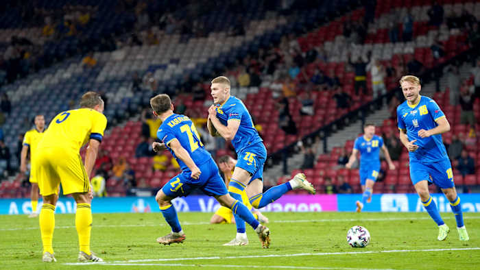 Ukraine's Artem Dovbyk scores the winner vs. Sweden